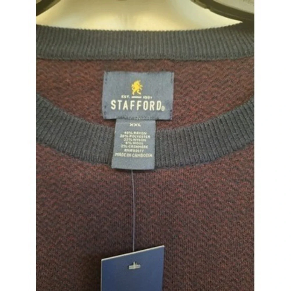 Stafford Mens XXL Plum Navy Crewneck‎ Sweater Wool Cashmere Blend NWT
